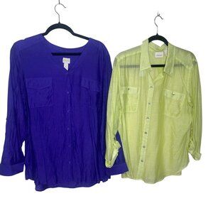 Chicos Button Up Blouses Lot Of 2 Womens Size 3 (US XL) Sheer Lightweight Roll T